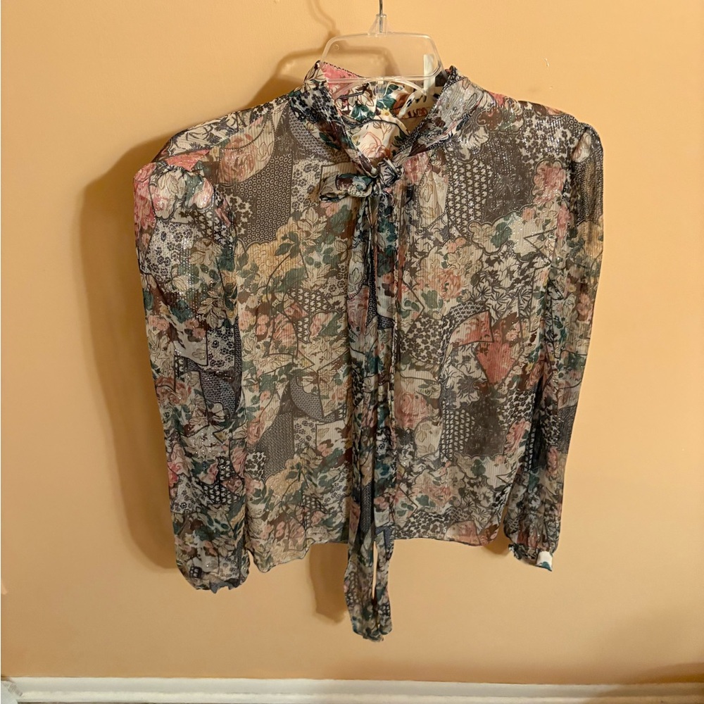 Saloni Silk Blend Multicolor Patchwork Floral Blo… - image 1